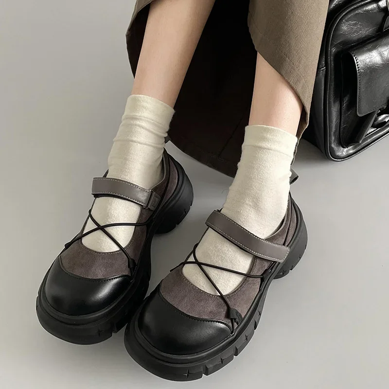 Round Toe HOOk&LOOP Mary Janes Women Shoes Non-Slip Thick Bottom Ladies Shoes Retro Height Increasing Casual Round Toe HOOk&LOOP Mary Janes Women Shoes Non-Slip Thick Bottom Ladies Shoes Retro Height Increasing Casual