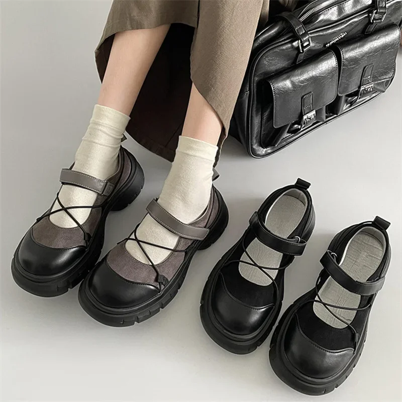 Round Toe HOOk&LOOP Mary Janes Women Shoes Non-Slip Thick Bottom Ladies Shoes Retro Height Increasing Casual Round Toe HOOk&LOOP Mary Janes Women Shoes Non-Slip Thick Bottom Ladies Shoes Retro Height Increasing Casual