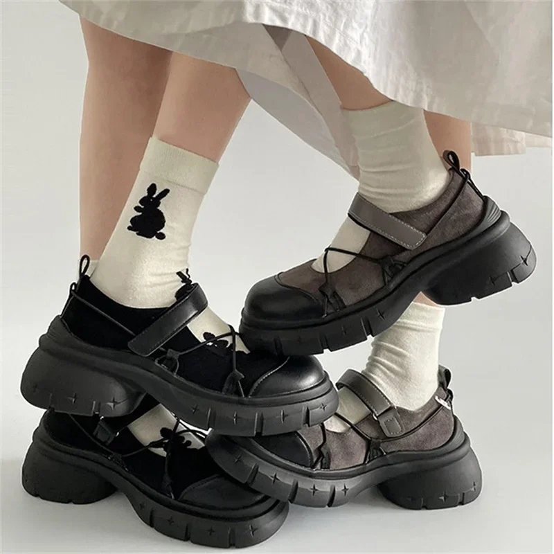 Round Toe HOOk&LOOP Mary Janes Women Shoes Non-Slip Thick Bottom Ladies Shoes Retro Height Increasing Casual Round Toe HOOk&LOOP Mary Janes Women Shoes Non-Slip Thick Bottom Ladies Shoes Retro Height Increasing Casual