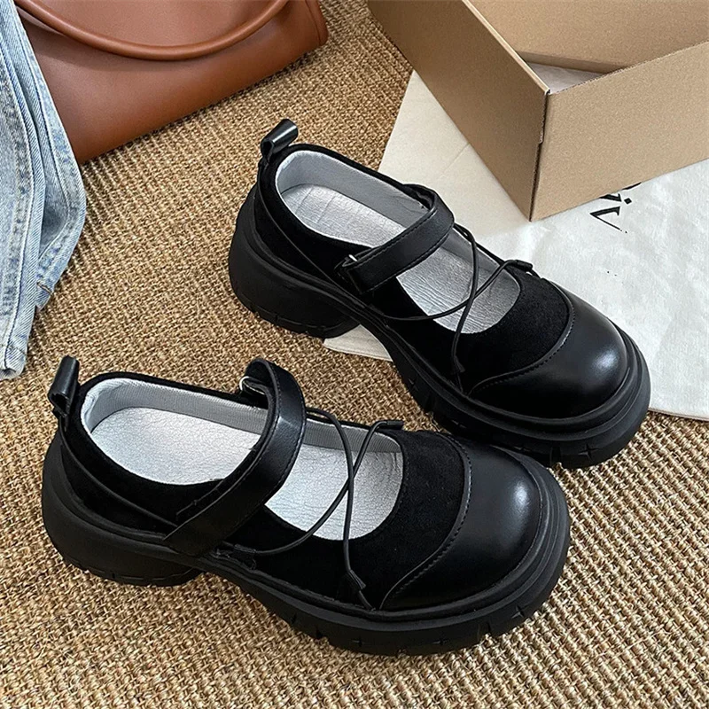 Round Toe HOOk&LOOP Mary Janes Women Shoes Non-Slip Thick Bottom Ladies Shoes Retro Height Increasing Casual Round Toe HOOk&LOOP Mary Janes Women Shoes Non-Slip Thick Bottom Ladies Shoes Retro Height Increasing Casual