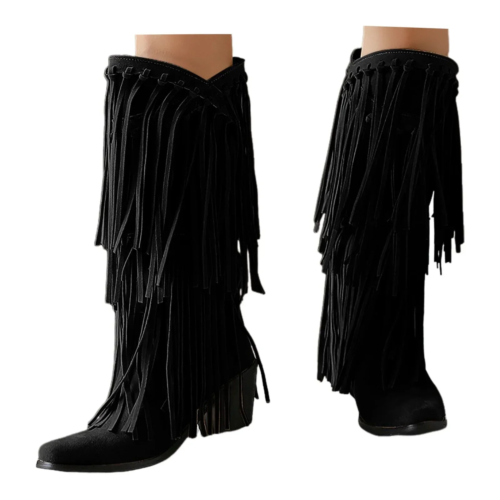 Large Size 45 Women Retro Ethnic Western Cowboy Boots Block Medium Heels Tassel Fringe Kneehigh Boot Lady Winter Shoes Large Size 45 Women Retro Ethnic Western Cowboy Boots Block Medium Heels Tassel Fringe Kneehigh Boot Lady Winter Shoes