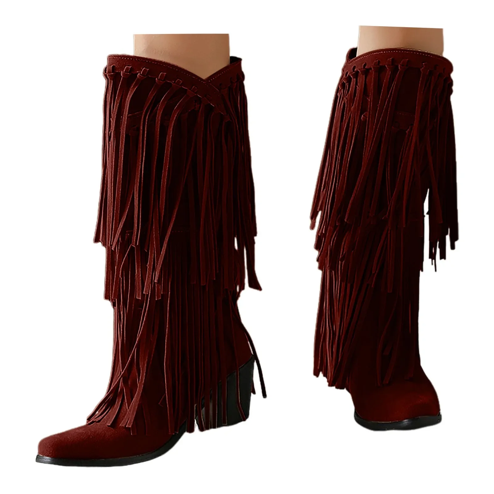 Large Size 45 Women Retro Ethnic Western Cowboy Boots Block Medium Heels Tassel Fringe Kneehigh Boot Lady Winter Shoes Large Size 45 Women Retro Ethnic Western Cowboy Boots Block Medium Heels Tassel Fringe Kneehigh Boot Lady Winter Shoes