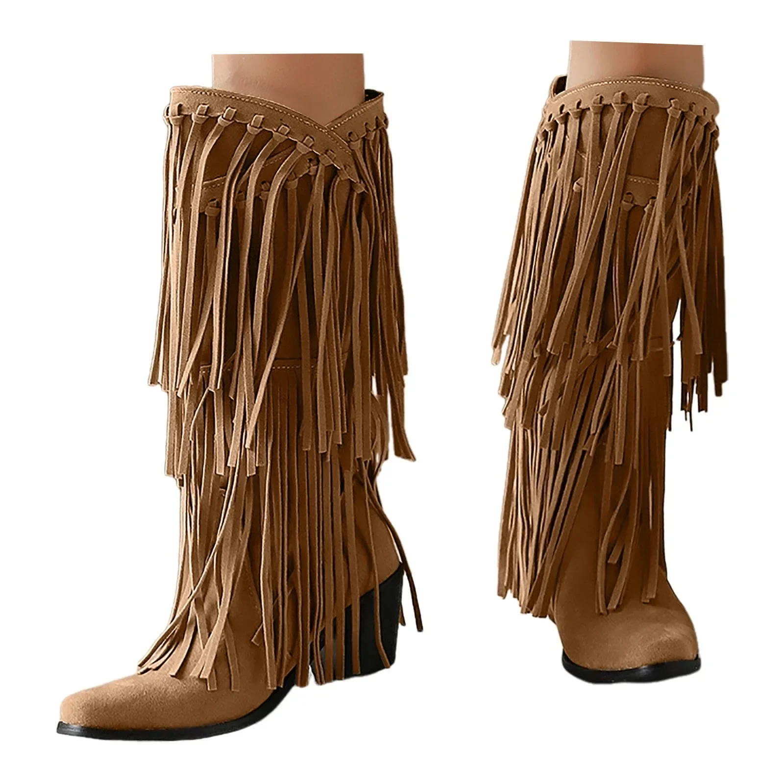 Large Size 45 Women Retro Ethnic Western Cowboy Boots Block Medium Heels Tassel Fringe Kneehigh Boot Lady Winter Shoes Large Size 45 Women Retro Ethnic Western Cowboy Boots Block Medium Heels Tassel Fringe Kneehigh Boot Lady Winter Shoes