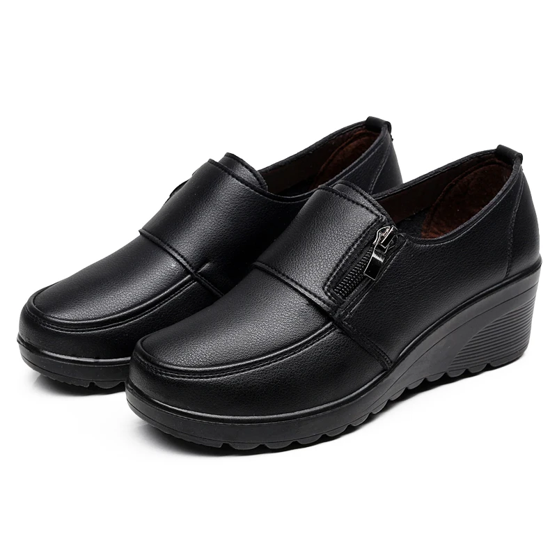 Spring Autumn Women's Wedges Pumps Fashion Pumps Shoes Woman Genuine Leather Wedge Single Casual Shoes Mother High Heels Shoes