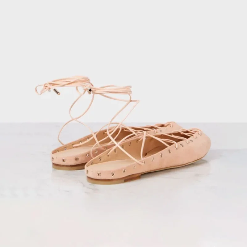 European and American Niche Light Luxury Retro Back Hollow Cross Tie Round Toe Fashion Roman Sandals Women's Ballet Shoes