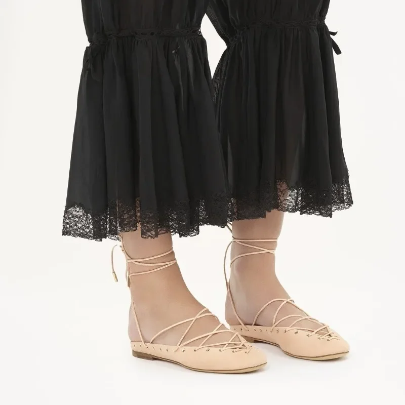 European and American Niche Light Luxury Retro Back Hollow Cross Tie Round Toe Fashion Roman Sandals Women’s Ballet Shoes European and American Niche Light Luxury Retro Back Hollow Cross Tie Round Toe Fashion Roman Sandals Women's Ballet Shoes