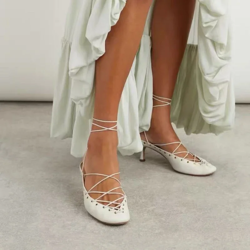 European and American Niche Light Luxury Retro Back Hollow Cross Tie Round Toe Fashion Roman Sandals Women’s Ballet Shoes European and American Niche Light Luxury Retro Back Hollow Cross Tie Round Toe Fashion Roman Sandals Women's Ballet Shoes