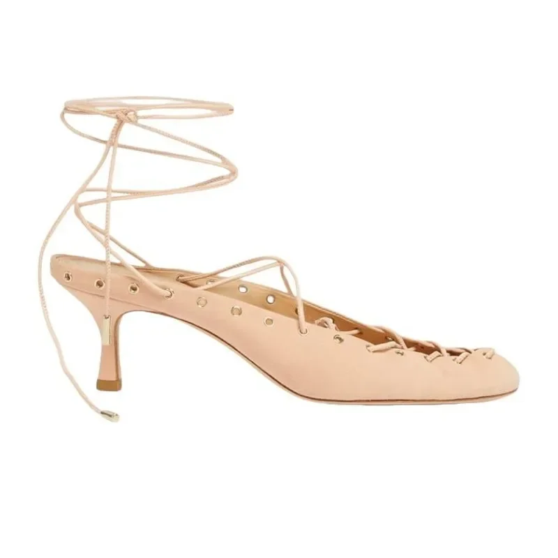 European and American Niche Light Luxury Retro Back Hollow Cross Tie Round Toe Fashion Roman Sandals Women's Ballet Shoes