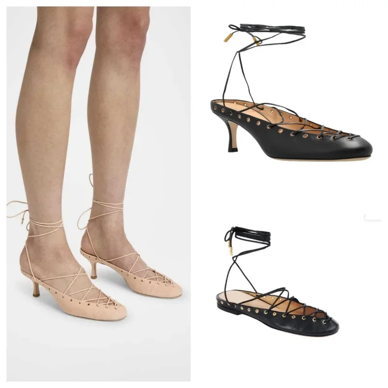 European and American Niche Light Luxury Retro Back Hollow Cross Tie Round Toe Fashion Roman Sandals Women’s Ballet Shoes European and American Niche Light Luxury Retro Back Hollow Cross Tie Round Toe Fashion Roman Sandals Women's Ballet Shoes