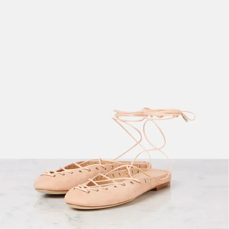 European and American Niche Light Luxury Retro Back Hollow Cross Tie Round Toe Fashion Roman Sandals Women's Ballet Shoes