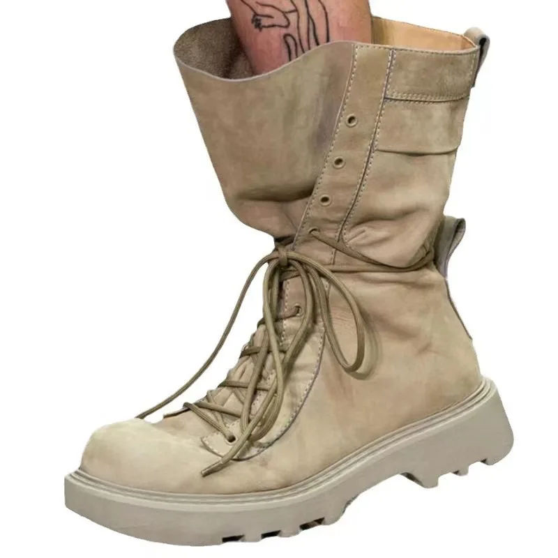 New Cow Suede Leather Western Mid Calf Boots Women Round Toe Block Heels Autumn Winter Ankle Boots Ladies Shoes