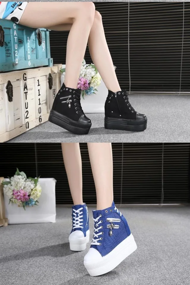 NEW Brand Hidden Heel Platform Sneakers Women's Breathable Wedge Canvas Shoes Woman Casual Ladies Boots Autumn Zapatos Mujer EVA