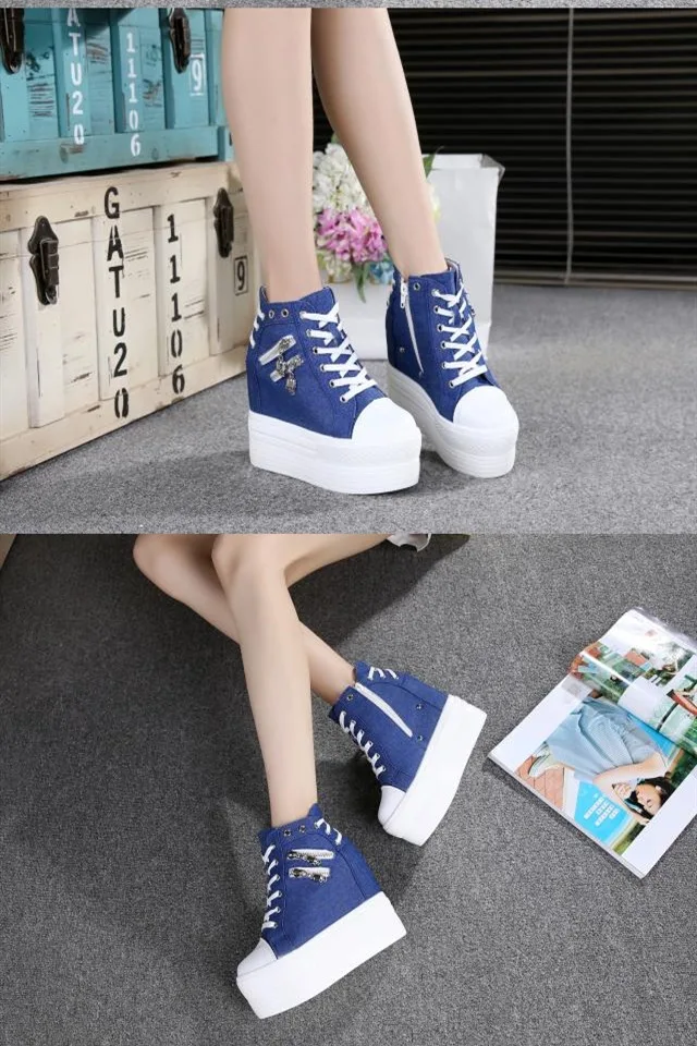 NEW Brand Hidden Heel Platform Sneakers Women's Breathable Wedge Canvas Shoes Woman Casual Ladies Boots Autumn Zapatos Mujer EVA