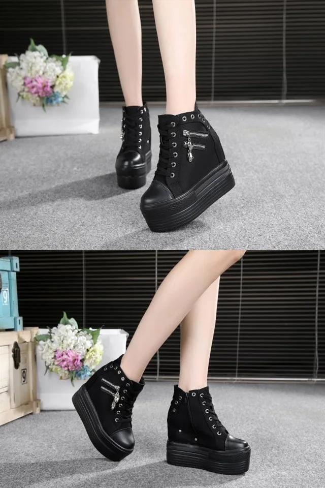 NEW Brand Hidden Heel Platform Sneakers Women's Breathable Wedge Canvas Shoes Woman Casual Ladies Boots Autumn Zapatos Mujer EVA