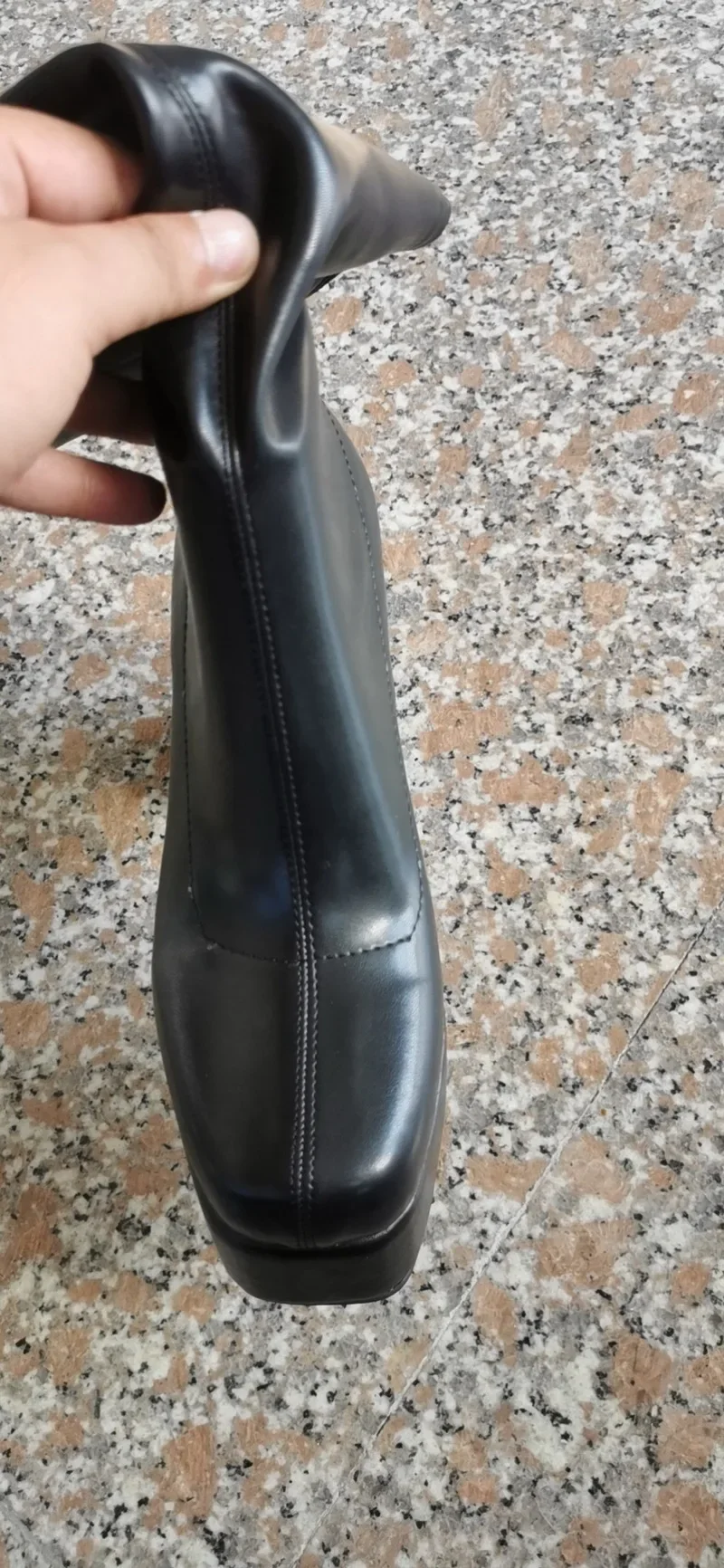 Autumn/Winter Square Headed Thick High Heels Knee-High Elastic Boots for Womens on Platform Black Knight Boot Sexy Party Pumps