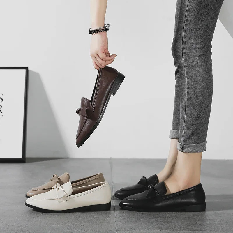 2024 Spring Fashion Flat Shoes Women PU Leather Slip on Loafer Shoes Ladies Flats Mocassins Big Size 44 Sapato Feminino Loafers