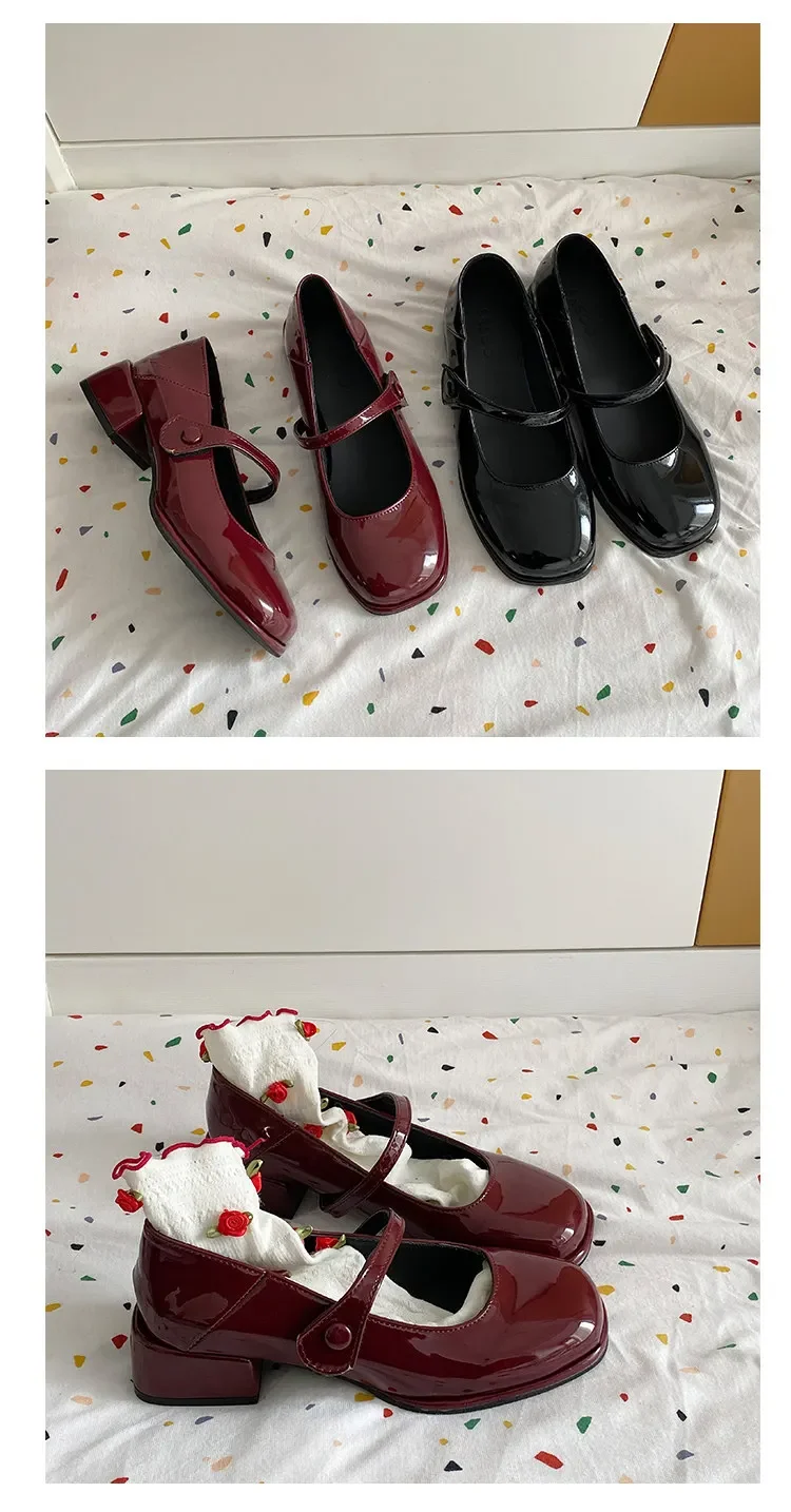 Retro Red Mary Jane Shoes Women Thick Heels Ankle Buckle Lolita Shoes Woman Student French Square Heel Shallow Mouth Single Shoe Retro Red Mary Jane Shoes Women Thick Heels Ankle Buckle Lolita Shoes Woman Student French Square Heel Shallow Mouth Single Shoe
