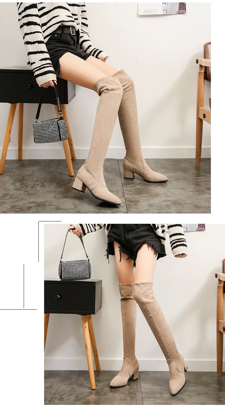 Thigh High Boots Women 2023 Winter Fashion Boot New Over Knee Boots Women Shoes Sexy High Heels Botas Red Warm Fur Black Boots Thigh High Boots Women 2023 Winter Fashion Boot New Over Knee Boots Women Shoes Sexy High Heels Botas Red Warm Fur Black Boots