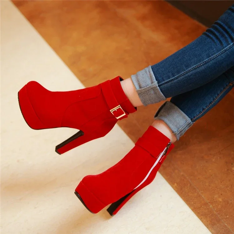 High Heels Women Ankle Boots Lace Up Fall Winter Platform Ladies Boots Large Size Fashion Shoes White Black Brown