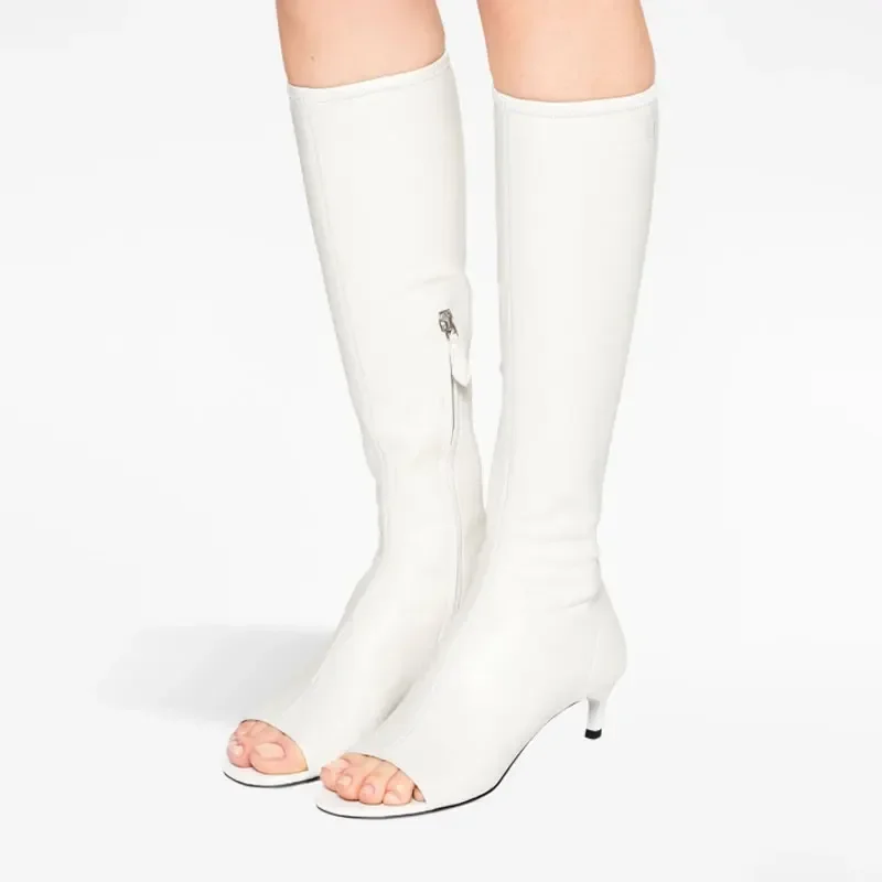 Ladies Spring and Summer New Slim Heel Pinch Toe Knee Length Cool Boots Fashionable Side Zipper Mid Length Women's Boots Ladies Spring and Summer New Slim Heel Pinch Toe Knee Length Cool Boots Fashionable Side Zipper Mid Length Women's Boots