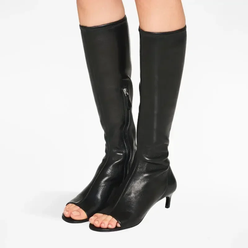 Ladies Spring and Summer New Slim Heel Pinch Toe Knee Length Cool Boots Fashionable Side Zipper Mid Length Women's Boots Ladies Spring and Summer New Slim Heel Pinch Toe Knee Length Cool Boots Fashionable Side Zipper Mid Length Women's Boots