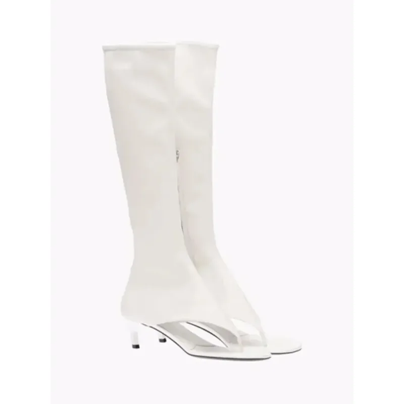 Ladies Spring and Summer New Slim Heel Pinch Toe Knee Length Cool Boots Fashionable Side Zipper Mid Length Women's Boots