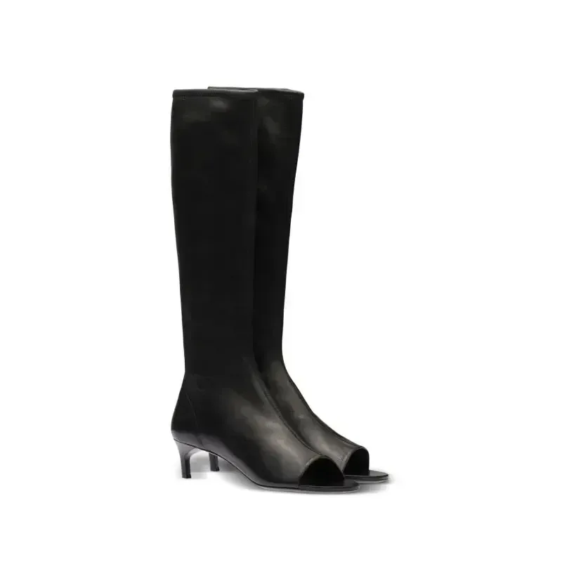 Ladies Spring and Summer New Slim Heel Pinch Toe Knee Length Cool Boots Fashionable Side Zipper Mid Length Women's Boots
