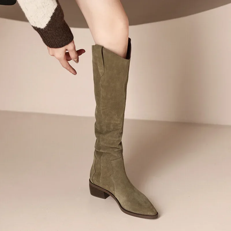 Fashionable and Elegant Women's Boots Autumn and Winter Vintage Slim Fit Knee Fold Long Boots Western Knight Boots