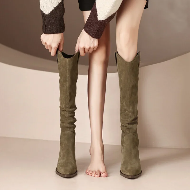Fashionable and Elegant Women's Boots Autumn and Winter Vintage Slim Fit Knee Fold Long Boots Western Knight Boots