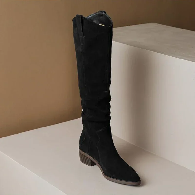 Fashionable and Elegant Women's Boots Autumn and Winter Vintage Slim Fit Knee Fold Long Boots Western Knight Boots