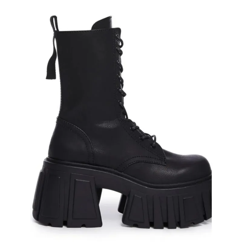 Leather Boots Women's Autumn Winter Ort High Heel Thi Bot Warm Ort Boots Trendy Small Size Increase Fce Li