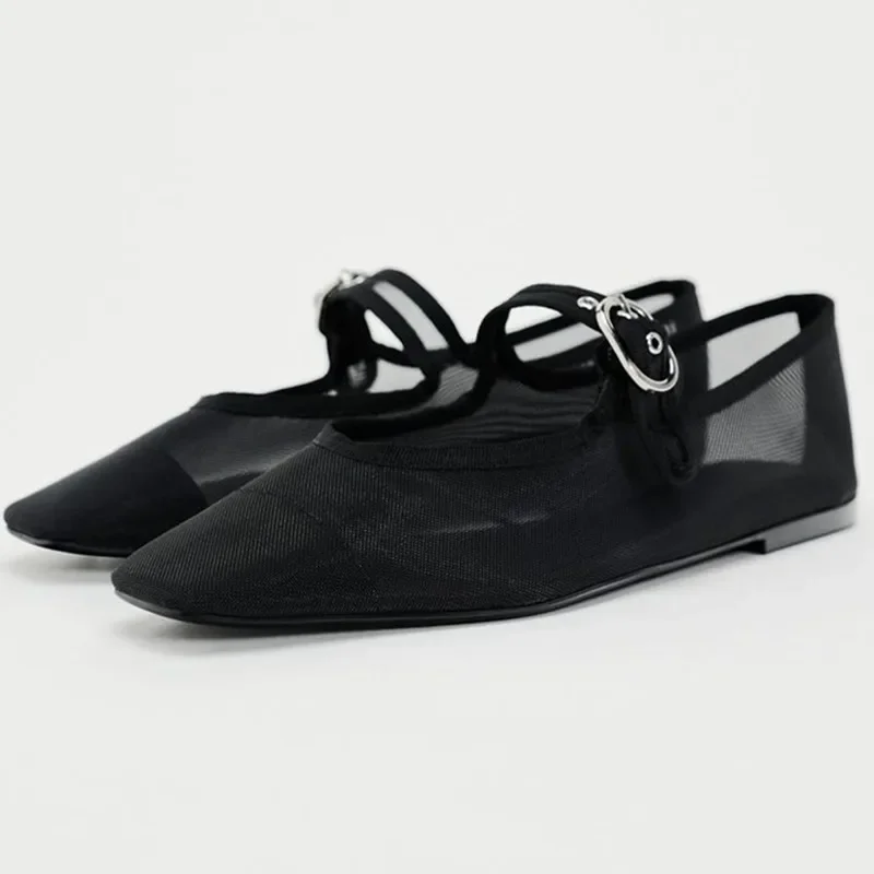 Air Mesh Mary Janes Shoes for Women Buckle Strap Breathable Solid Color Square Toe Femal Ballet Shoes Shallow Concise Flat Shoes Air Mesh Mary Janes Shoes for Women Buckle Strap Breathable Solid Color Square Toe Femal Ballet Shoes Shallow Concise Flat Shoes