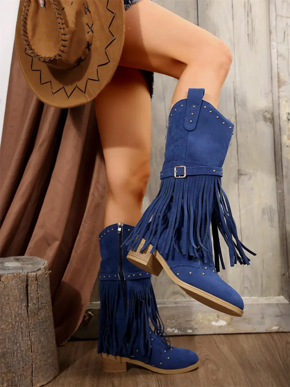 Brand Winter Vintage Western Boots with Fringes Retro Comfy Walking Plus Size 43 Zip-up Mid-calf Tassel Cowboy Boots Women Shoes Brand Winter Vintage Western Boots with Fringes Retro Comfy Walking Plus Size 43 Zip-up Mid-calf Tassel Cowboy Boots Women Shoes