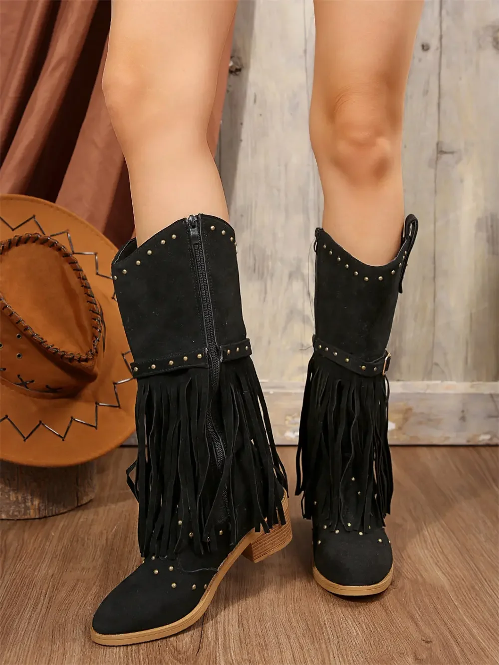 Brand Winter Vintage Western Boots with Fringes Retro Comfy Walking Plus Size 43 Zip-up Mid-calf Tassel Cowboy Boots Women Shoes Brand Winter Vintage Western Boots with Fringes Retro Comfy Walking Plus Size 43 Zip-up Mid-calf Tassel Cowboy Boots Women Shoes