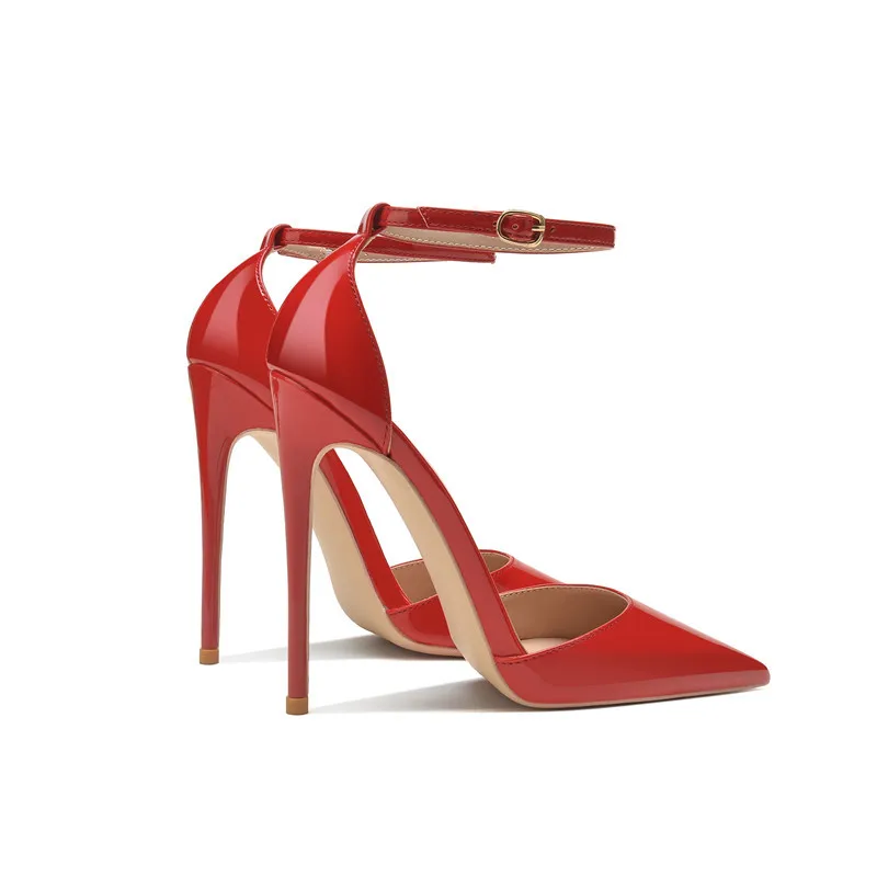 Patent Leather Women Ankle Strap Stiletto Pumps Pointed Toe Sexy High Heel Shoes 8cm 10cm 12cm Customize 33-46 Talon Femme Patent Leather Women Ankle Strap Stiletto Pumps Pointed Toe Sexy High Heel Shoes 8cm 10cm 12cm Customize 33-46 Talon Femme