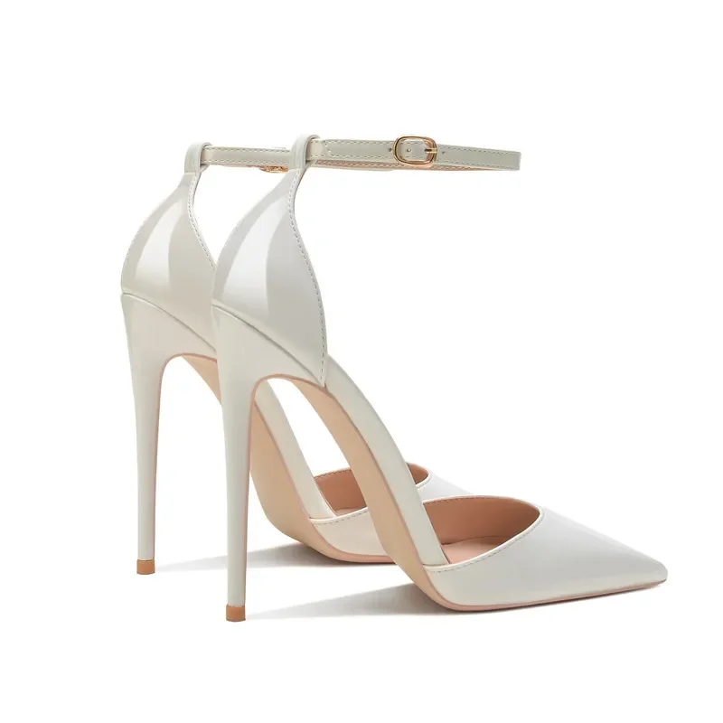 Patent Leather Women Ankle Strap Stiletto Pumps Pointed Toe Sexy High Heel Shoes 8cm 10cm 12cm Customize 33-46 Talon Femme
