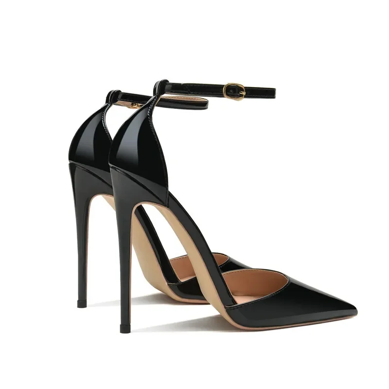 Patent Leather Women Ankle Strap Stiletto Pumps Pointed Toe Sexy High Heel Shoes 8cm 10cm 12cm Customize 33-46 Talon Femme