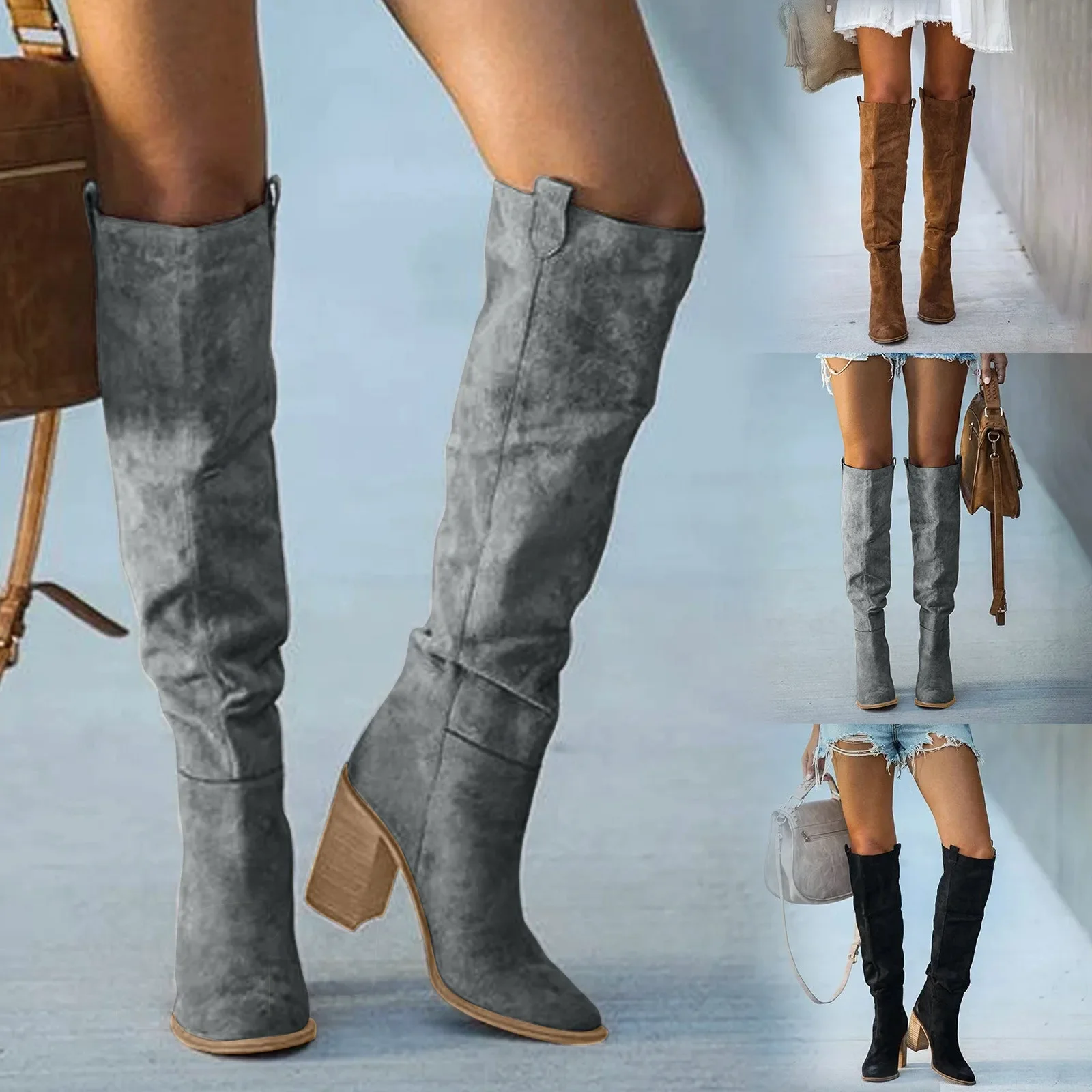 Women Fashion Casual Vintage Retro Long Knee-high Cowboy Boots Square Heel Shoes Boot Woman Women Fashion Casual Vintage Retro Long Knee-high Cowboy Boots Square Heel Shoes Boot Woman