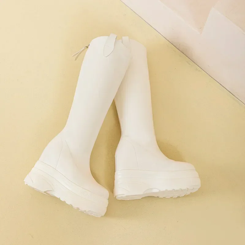 Women's Boots Genuine Leather  New 11cm Heel High Platform Internal Heightened Boots Women's Fashion High Heel Boots Women