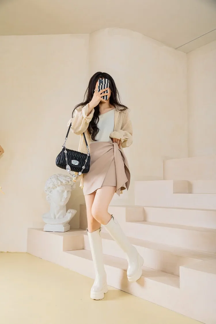 Women's Boots Genuine Leather  New 11cm Heel High Platform Internal Heightened Boots Women's Fashion High Heel Boots Women