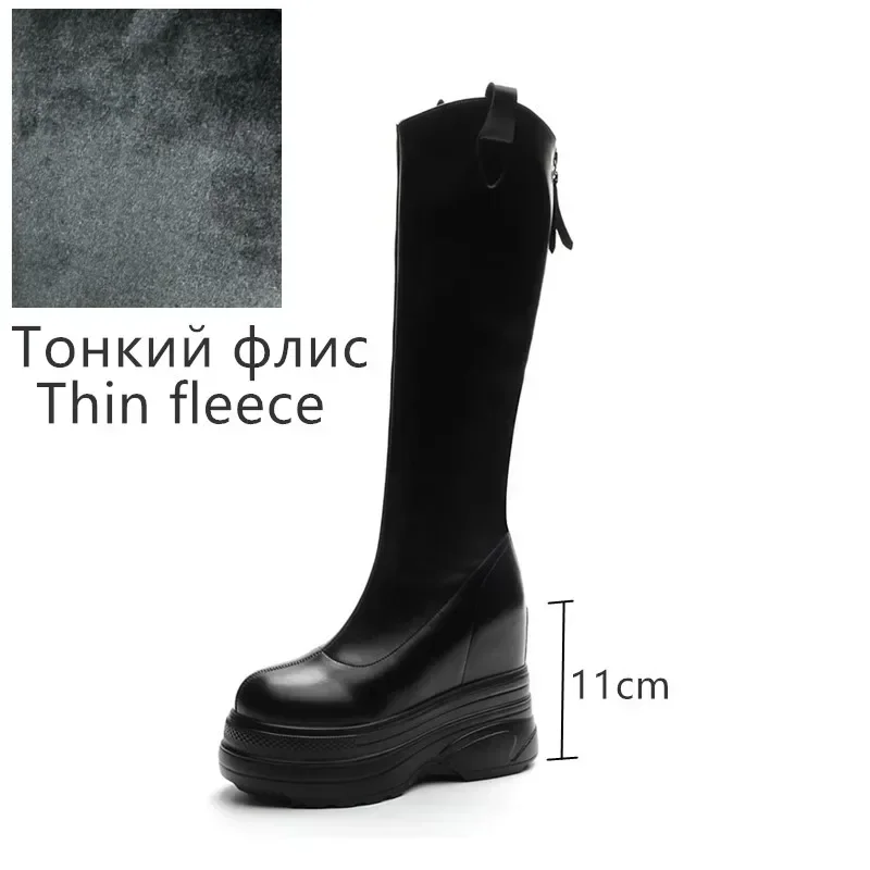 Women's Boots Genuine Leather  New 11cm Heel High Platform Internal Heightened Boots Women's Fashion High Heel Boots Women