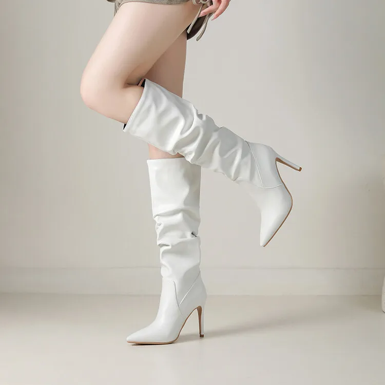 New Black Brown Pleated Lazy Long Boots European American Style 10cm High-heeled Pointed Autumn Winter Women Knee High Boots 43 New Black Brown Pleated Lazy Long Boots European American Style 10cm High-heeled Pointed Autumn Winter Women Knee High Boots 43