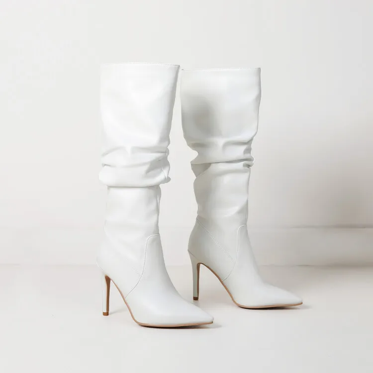 New Black Brown Pleated Lazy Long Boots European American Style 10cm High-heeled Pointed Autumn Winter Women Knee High Boots 43 New Black Brown Pleated Lazy Long Boots European American Style 10cm High-heeled Pointed Autumn Winter Women Knee High Boots 43