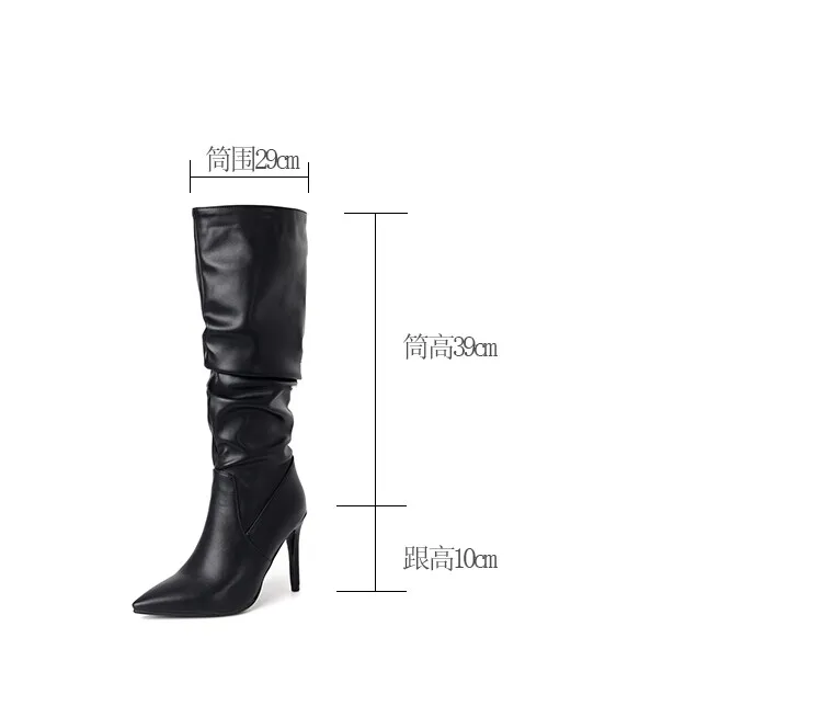 New Black Brown Pleated Lazy Long Boots European American Style 10cm High-heeled Pointed Autumn Winter Women Knee High Boots 43 New Black Brown Pleated Lazy Long Boots European American Style 10cm High-heeled Pointed Autumn Winter Women Knee High Boots 43