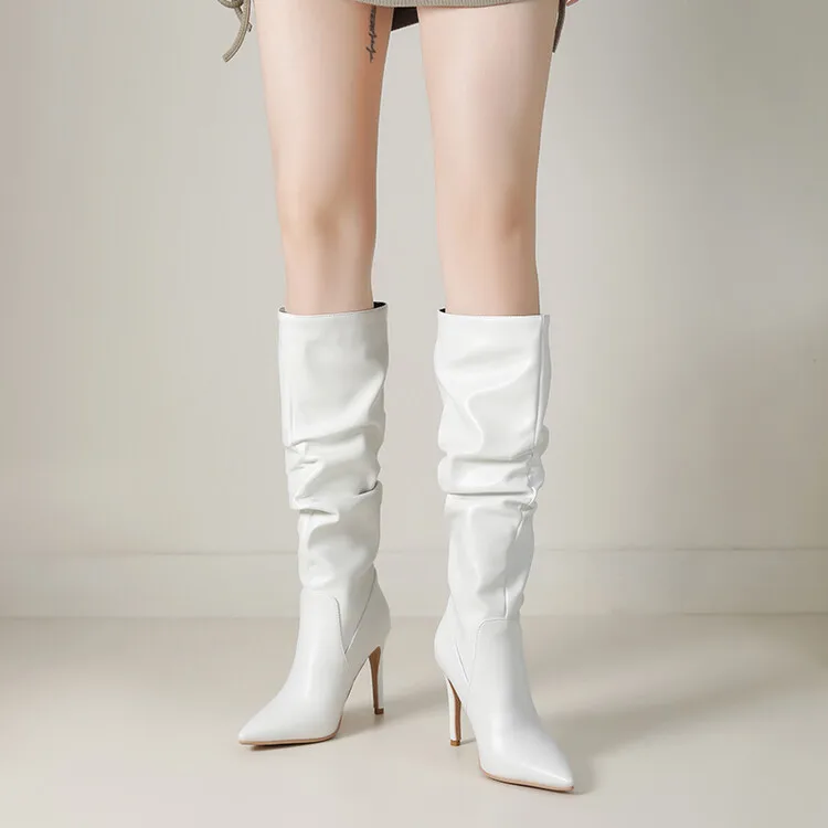 New Black Brown Pleated Lazy Long Boots European American Style 10cm High-heeled Pointed Autumn Winter Women Knee High Boots 43 New Black Brown Pleated Lazy Long Boots European American Style 10cm High-heeled Pointed Autumn Winter Women Knee High Boots 43