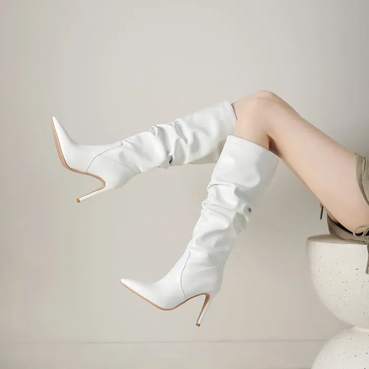 New Black Brown Pleated Lazy Long Boots European American Style 10cm High-heeled Pointed Autumn Winter Women Knee High Boots 43 New Black Brown Pleated Lazy Long Boots European American Style 10cm High-heeled Pointed Autumn Winter Women Knee High Boots 43