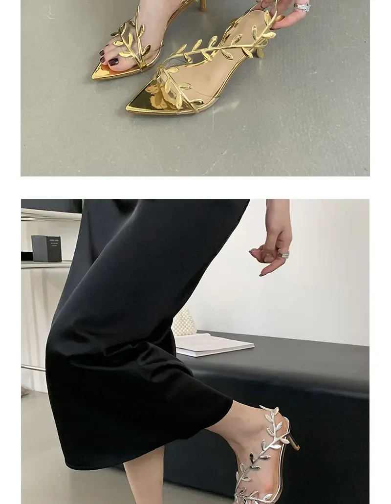 Street Style Fashion PVC Transparent Pointed Toe Women Sandals Street Prom Thin Heels Shoes Summer Zapatos De Mujer