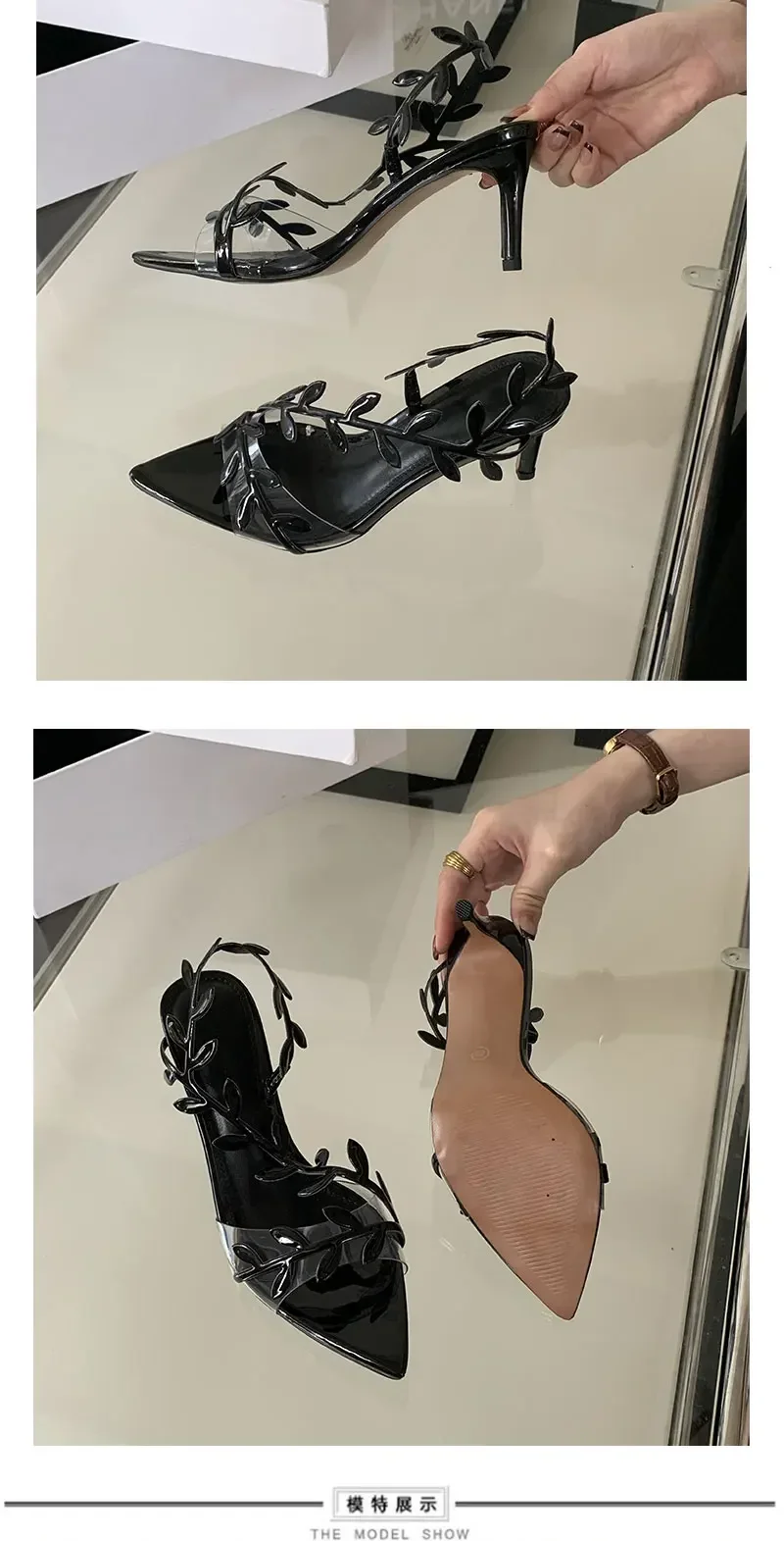 Street Style Fashion PVC Transparent Pointed Toe Women Sandals Street Prom Thin Heels Shoes Summer Zapatos De Mujer