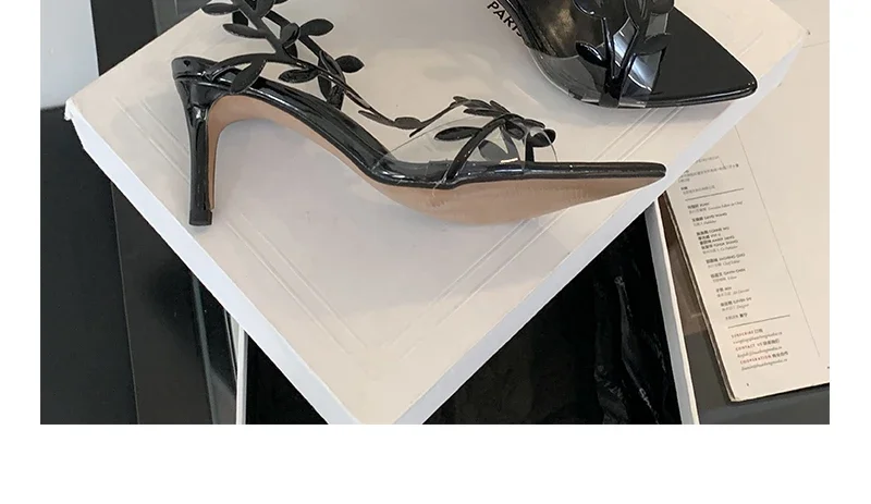 Street Style Fashion PVC Transparent Pointed Toe Women Sandals Street Prom Thin Heels Shoes Summer Zapatos De Mujer
