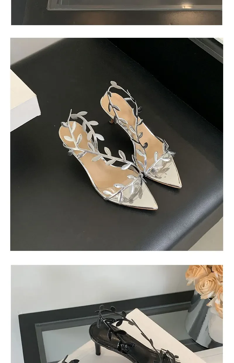 Street Style Fashion PVC Transparent Pointed Toe Women Sandals Street Prom Thin Heels Shoes Summer Zapatos De Mujer